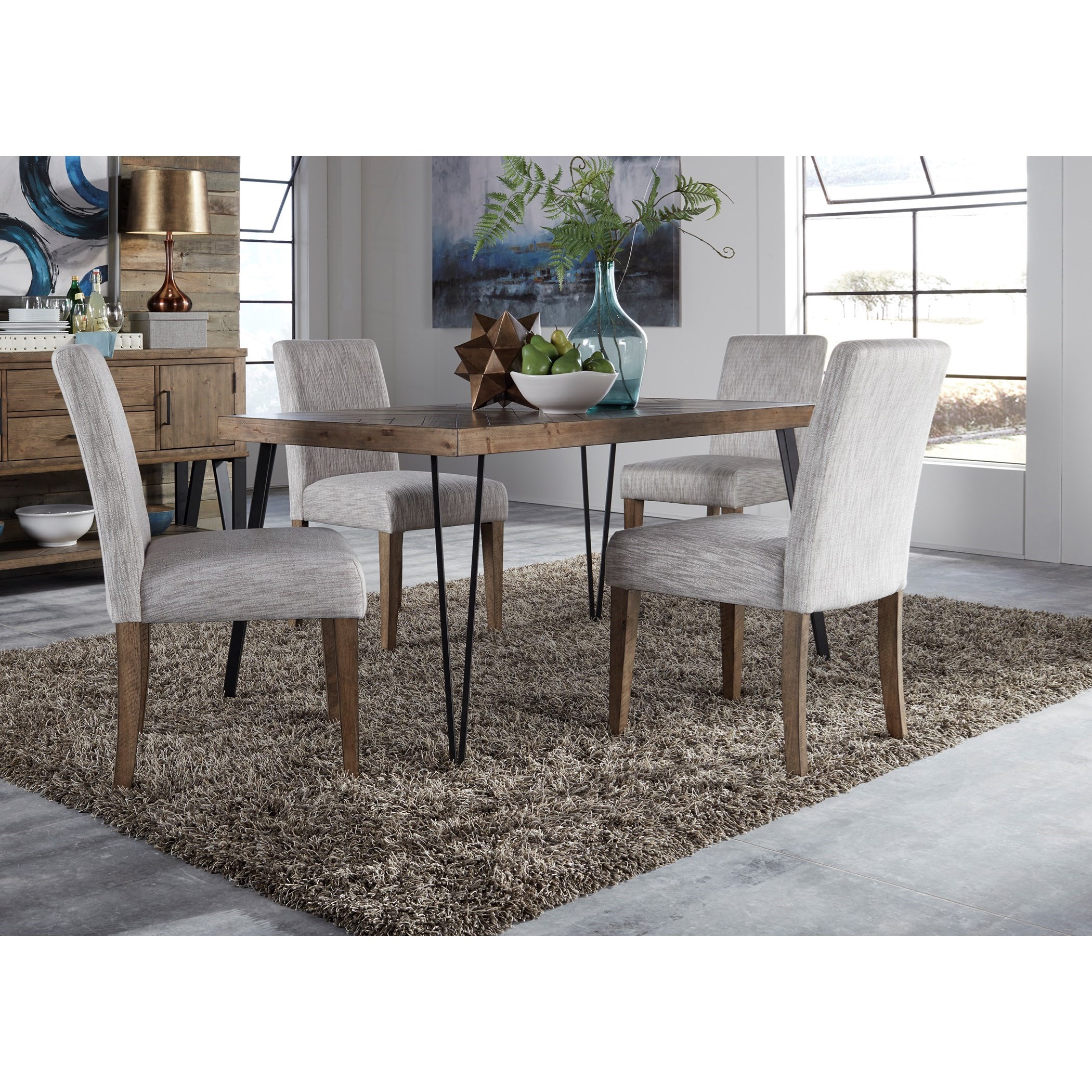 Liberty Furniture Horizons Contemporary Dining Table and Upholstered Chair Set with Herringbone